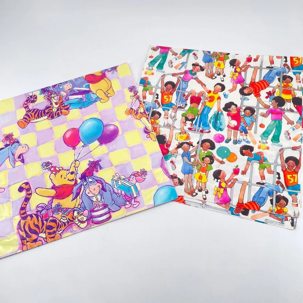 Vintage All Occasion Gift Wrap Ribbon Lot 1.6# Baby Floral Kids Comics Wedding